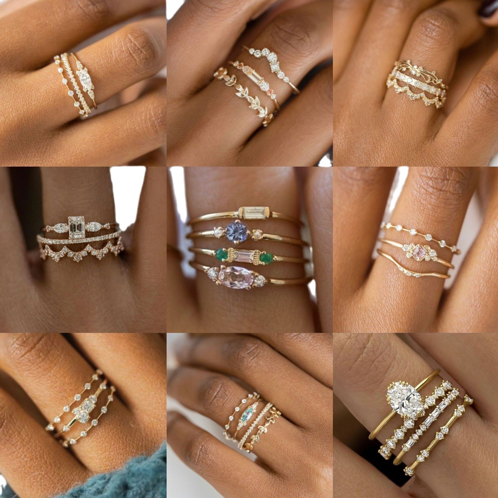 Set de 3 anillos de oro con acabado sofisticado y brillante