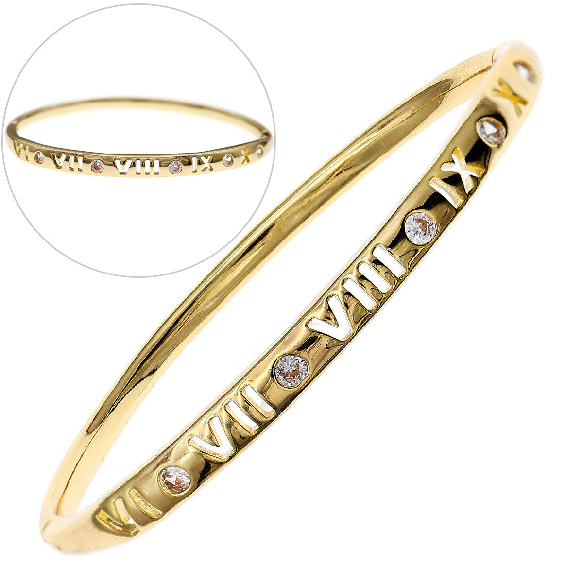 Pulsera elegante de cobre con finas circonias engarzadas y cierre distintivo